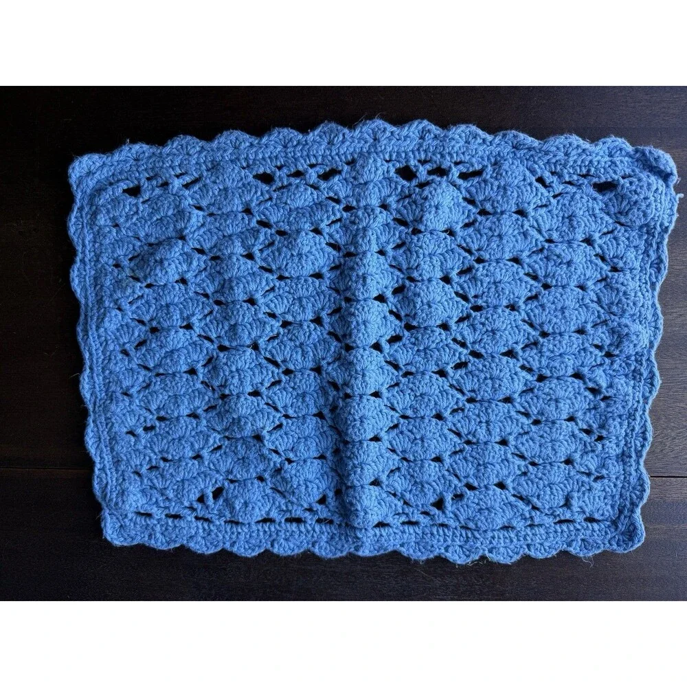 Set Of 8 Handmade Blue Crochet Placemats 17.5” X 11.5”